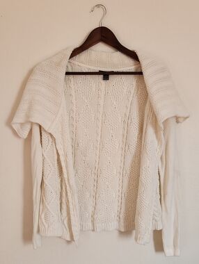Selection Cream Open-Front Cable Knit Cardigan